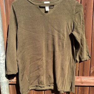Chico's Khaki Knit Sweater SZ 3